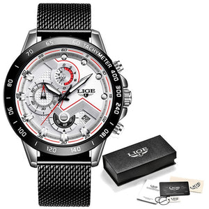 LIGE 2019 New Fashion Mens Watches with Stainless Steel Top Brand Luxury Sports Chronograph Quartz Watch Men Relogio Masculino