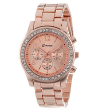 Load image into Gallery viewer, Crystal dial Faux Chronograph Quartz Plated Classic Round Ladies Women Crystals Watch women watches silver women watches luxury