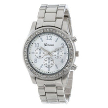 Load image into Gallery viewer, Crystal dial Faux Chronograph Quartz Plated Classic Round Ladies Women Crystals Watch women watches silver women watches luxury