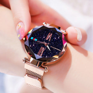 Women Watches Rose Gold Starry Sky Luxury Magnetic Mesh Rhinestone Quartz Wristwatch Lady Female Diamond Watch relogio feminino