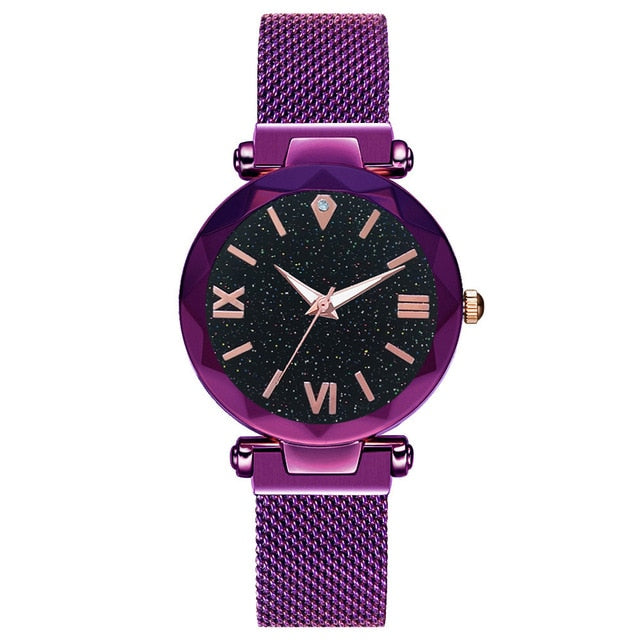 Luxury Women Watches Fashion Elegant Magnet Buckle Vibrato Purple Ladies Wristwatch 2019 New Starry Sky Roman Numeral Gift Clock