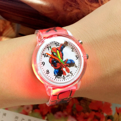2019 Spiderman Children Watches Cartoon Electronic Colorful Light Source Child Watch Boys Birthday Party Kids Gift Clock Wrist