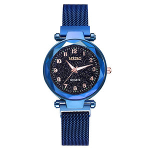 Fashion Starry Sky Flat Glass Quartz Mesh With Magnetic Buckle Ladies Watch women watch Dress watch Party decoration gifts for