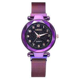 Fashion Starry Sky Flat Glass Quartz Mesh With Magnetic Buckle Ladies Watch women watch Dress watch Party decoration gifts for